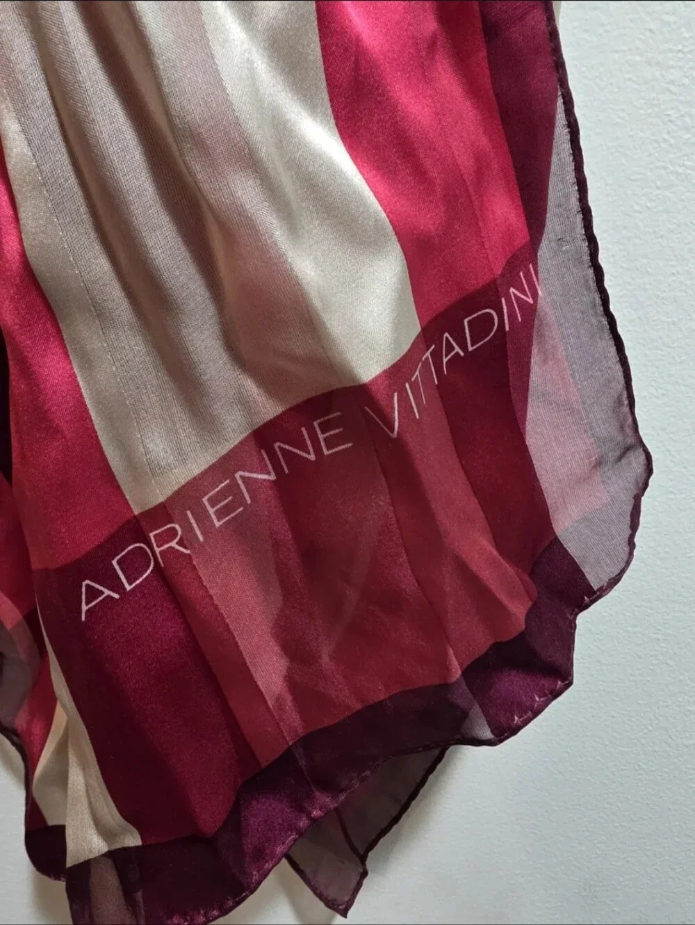 Adrienne Vittadini Silk Chiffon Scarf Berry Plaid Long Oblong Wrap 11x52
